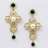 Over-sized Jeweled Cross Drop Earrings